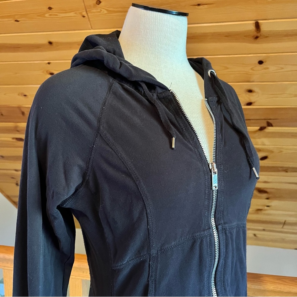Zella Women's Fitted Full Zip Pockets Thumbholes Drawstring Ribbed Hoodie Size M - Picture 3 of 8